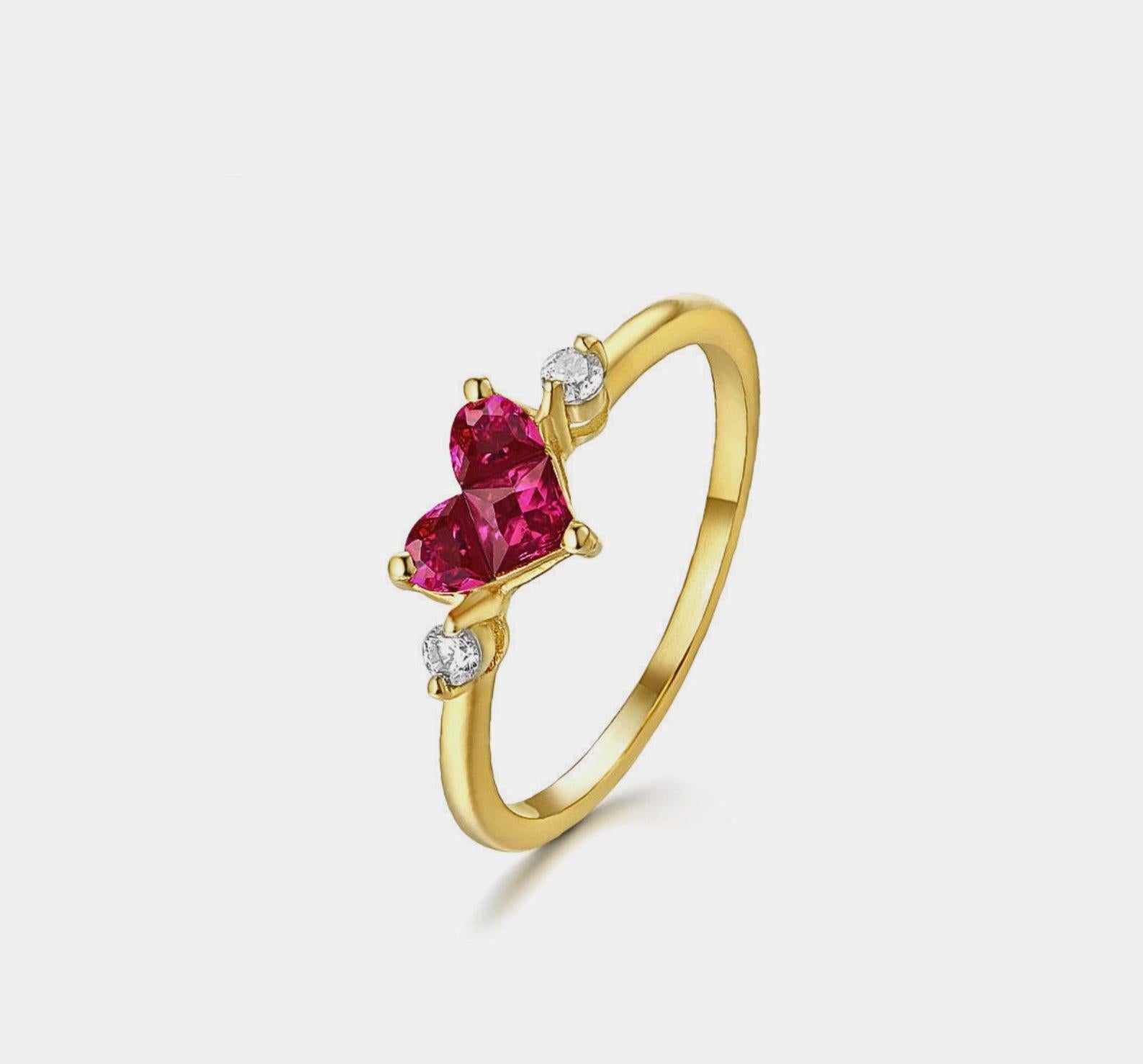 Gold Ruby Heart Statement Ring