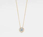 Moissanite Pendant Necklace with Gold Halo