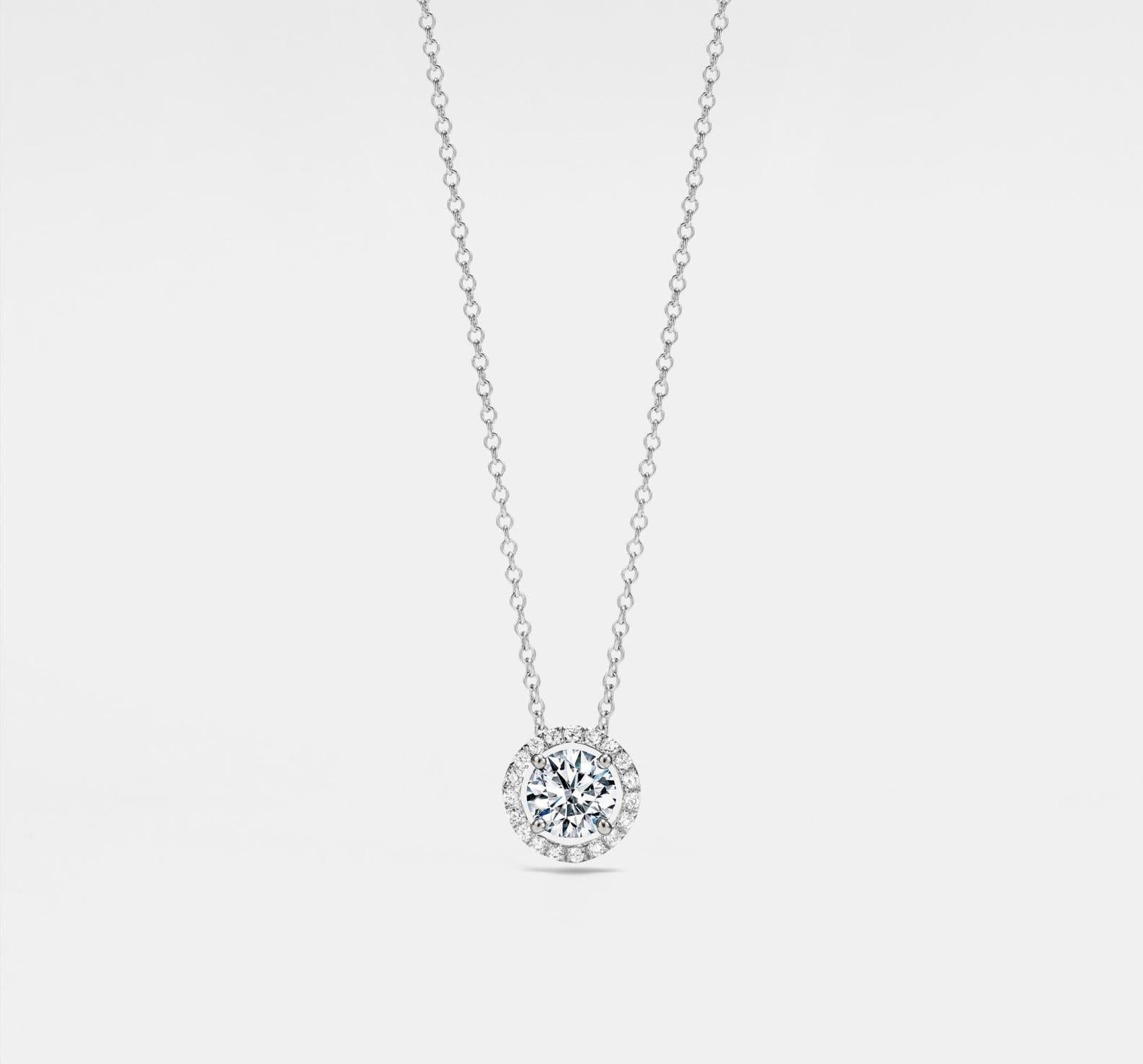 Moissanite Pendant Necklace with Gold Halo