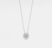 Moissanite Pendant Necklace with Gold Halo