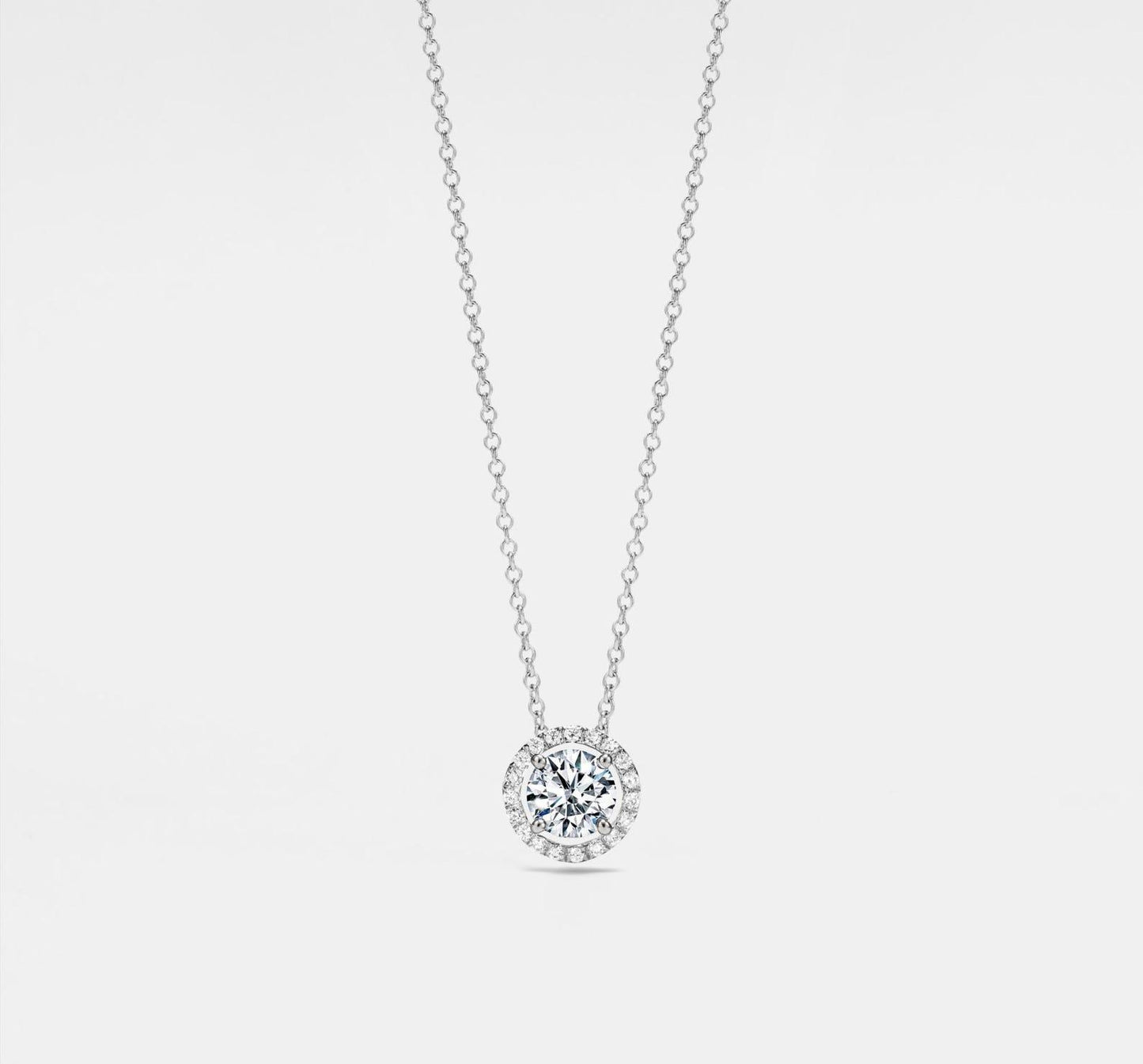 Round Cut Moissanite Halo Necklace in Silver