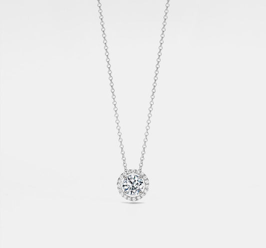 Round Cut Moissanite Halo Necklace in Silver