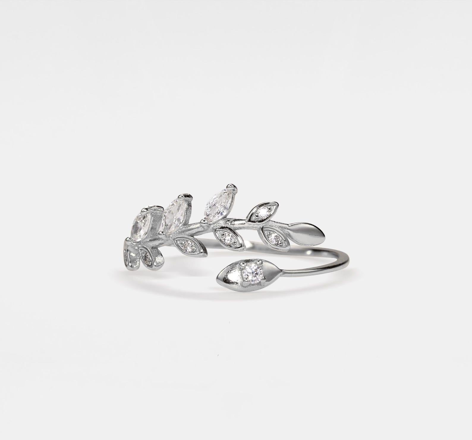 Olive Leaf Bypass Ring in Sterling Silver