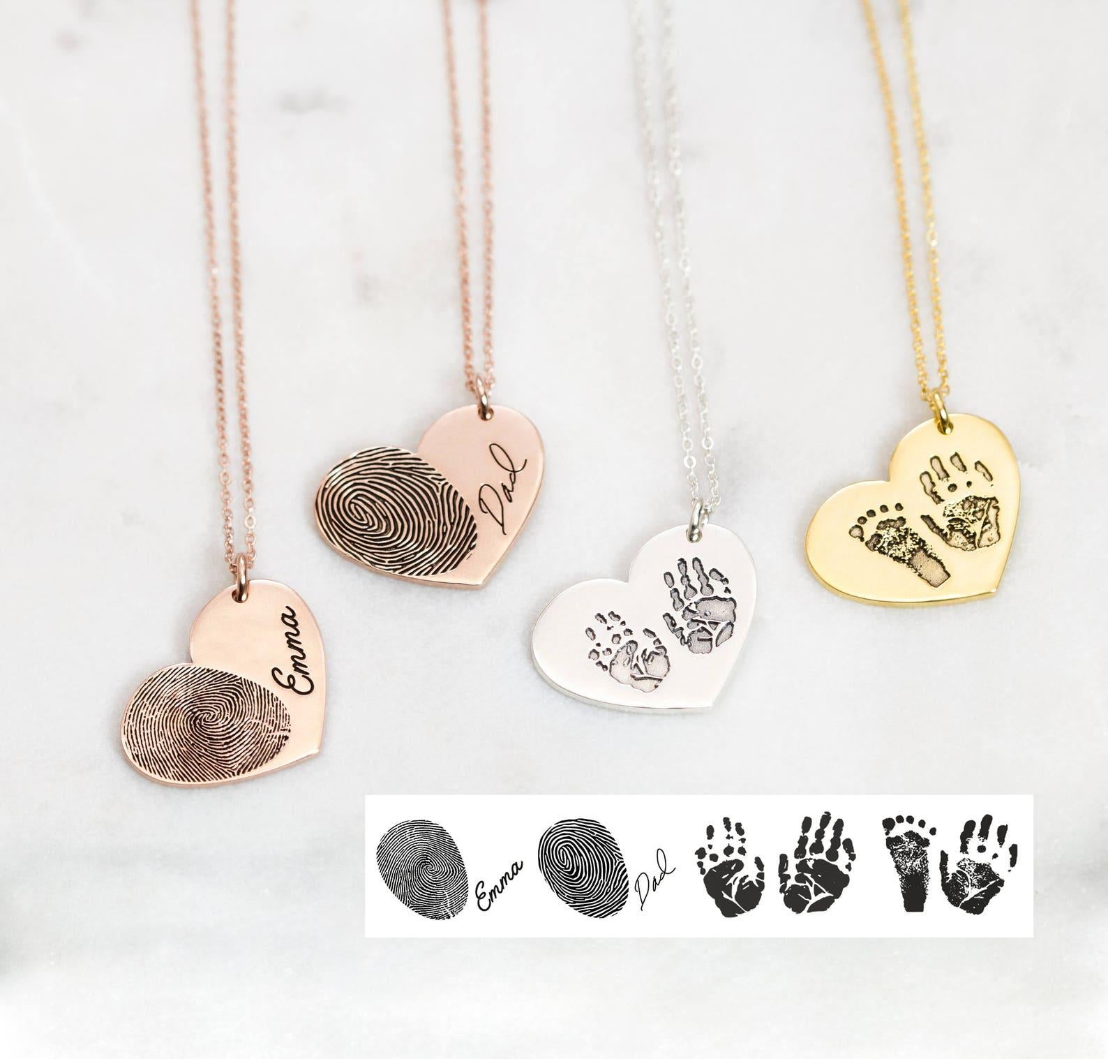 Engraved Baby Footprint Necklace Gift