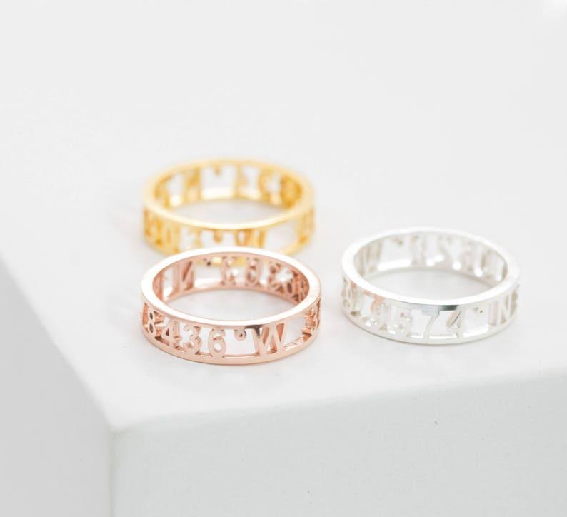 Personalized GPS Coordinates Stacking Ring