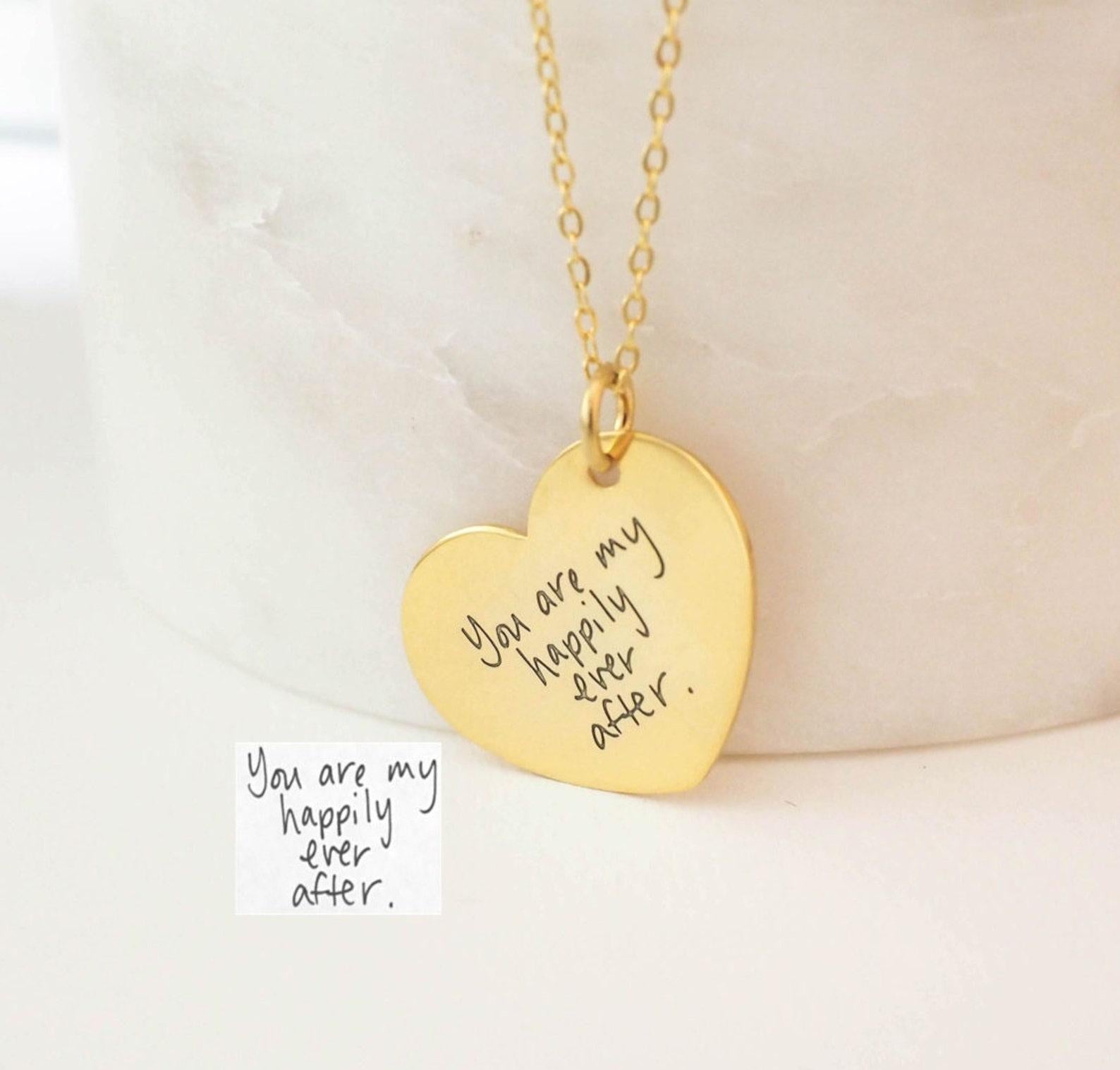 Custom Handwriting Heart Charm Necklace