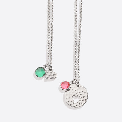 Personalized Hammered Heart Birthstone Necklace Set