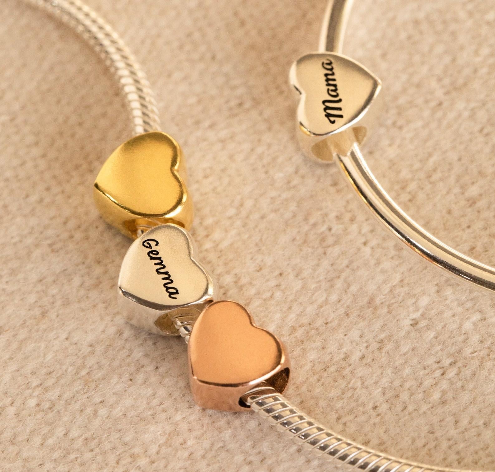 Custom Name Heart Charm Bracelet in Gold