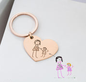 Personalized Kid Drawing Keychain Charm