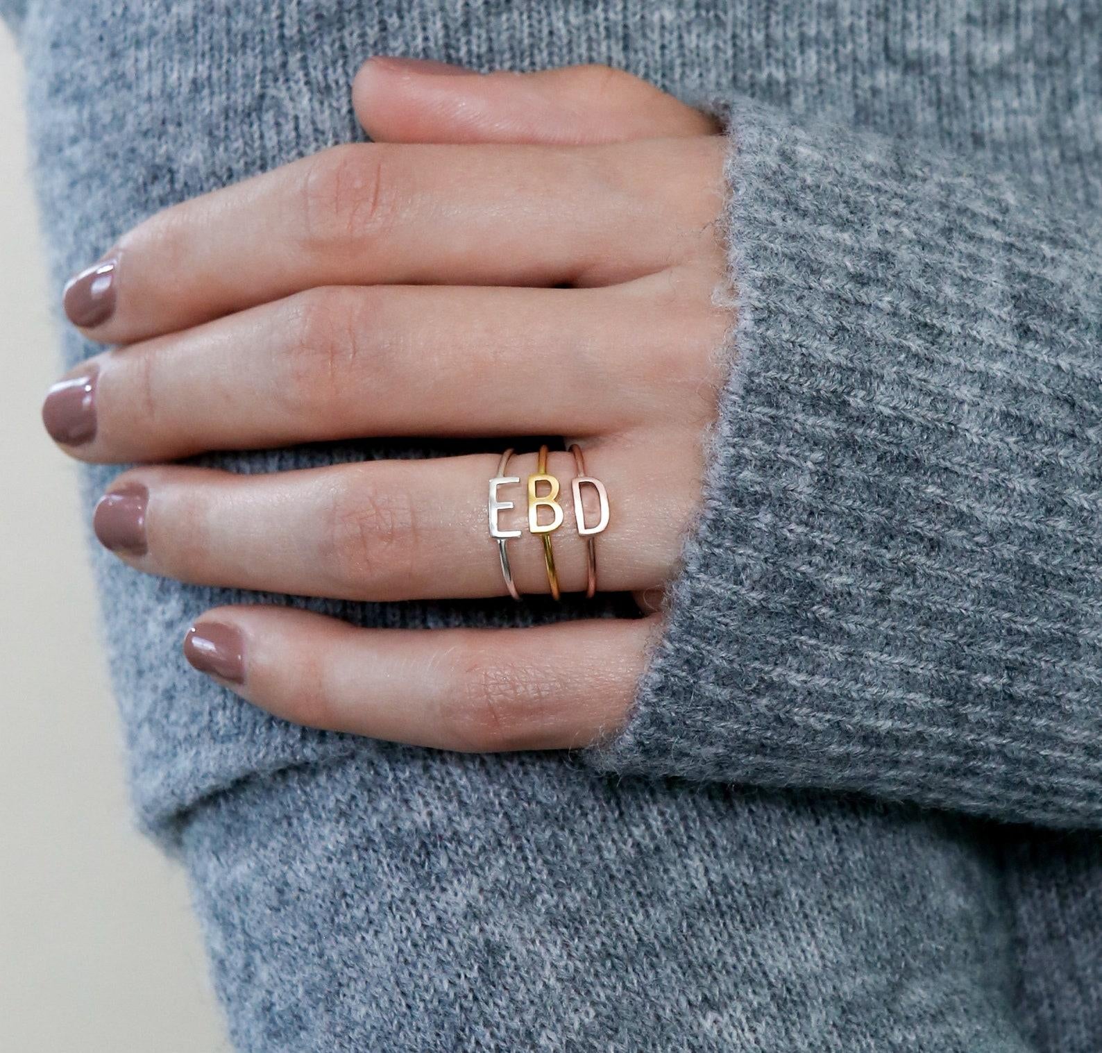 Personalized Silver Number and Initials Ring