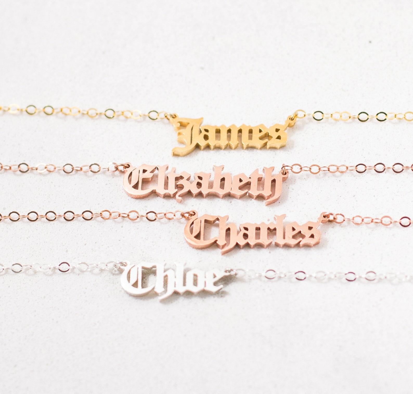 Dainty Old English Name Necklace