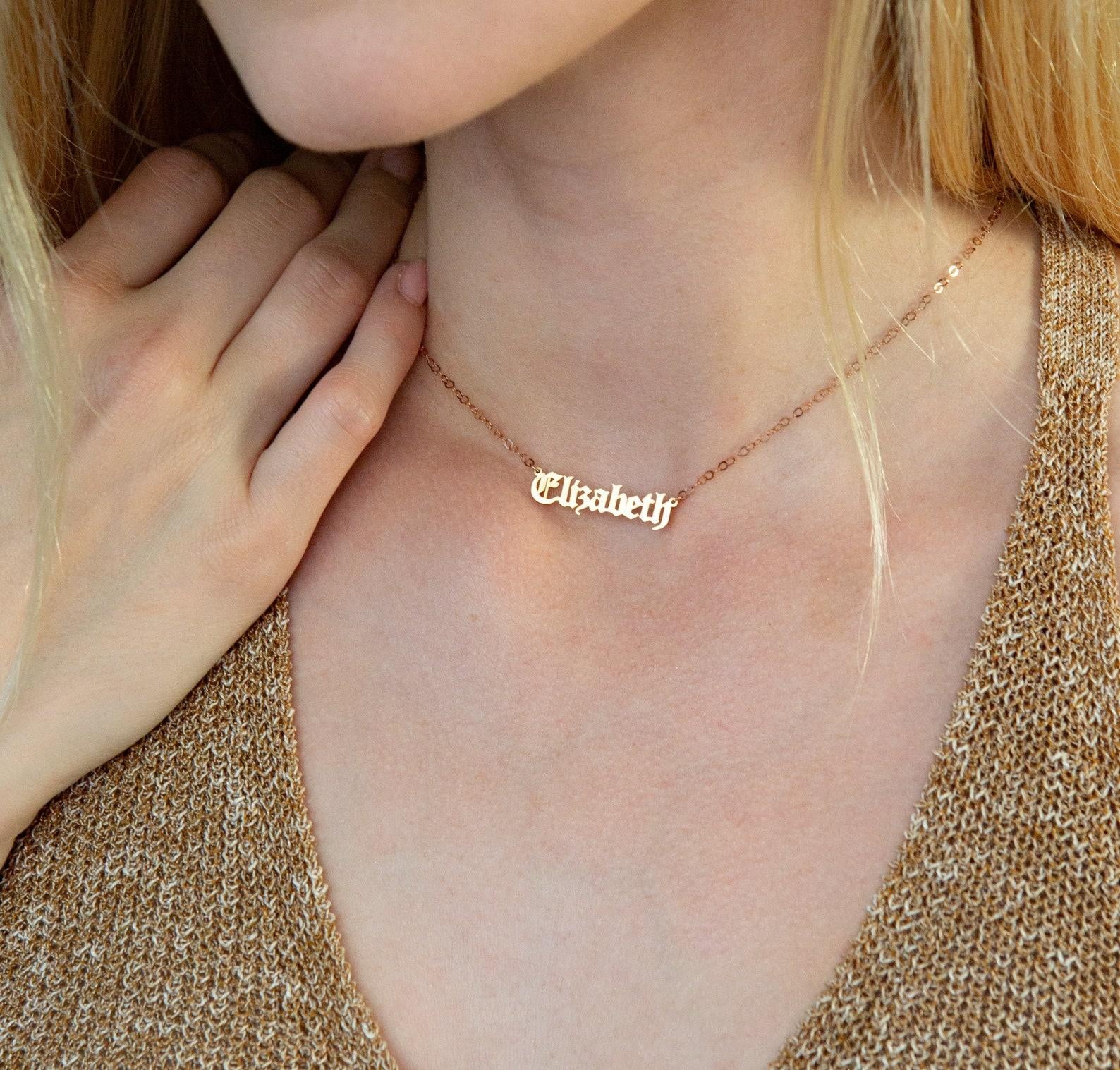 Dainty Old English Name Necklace