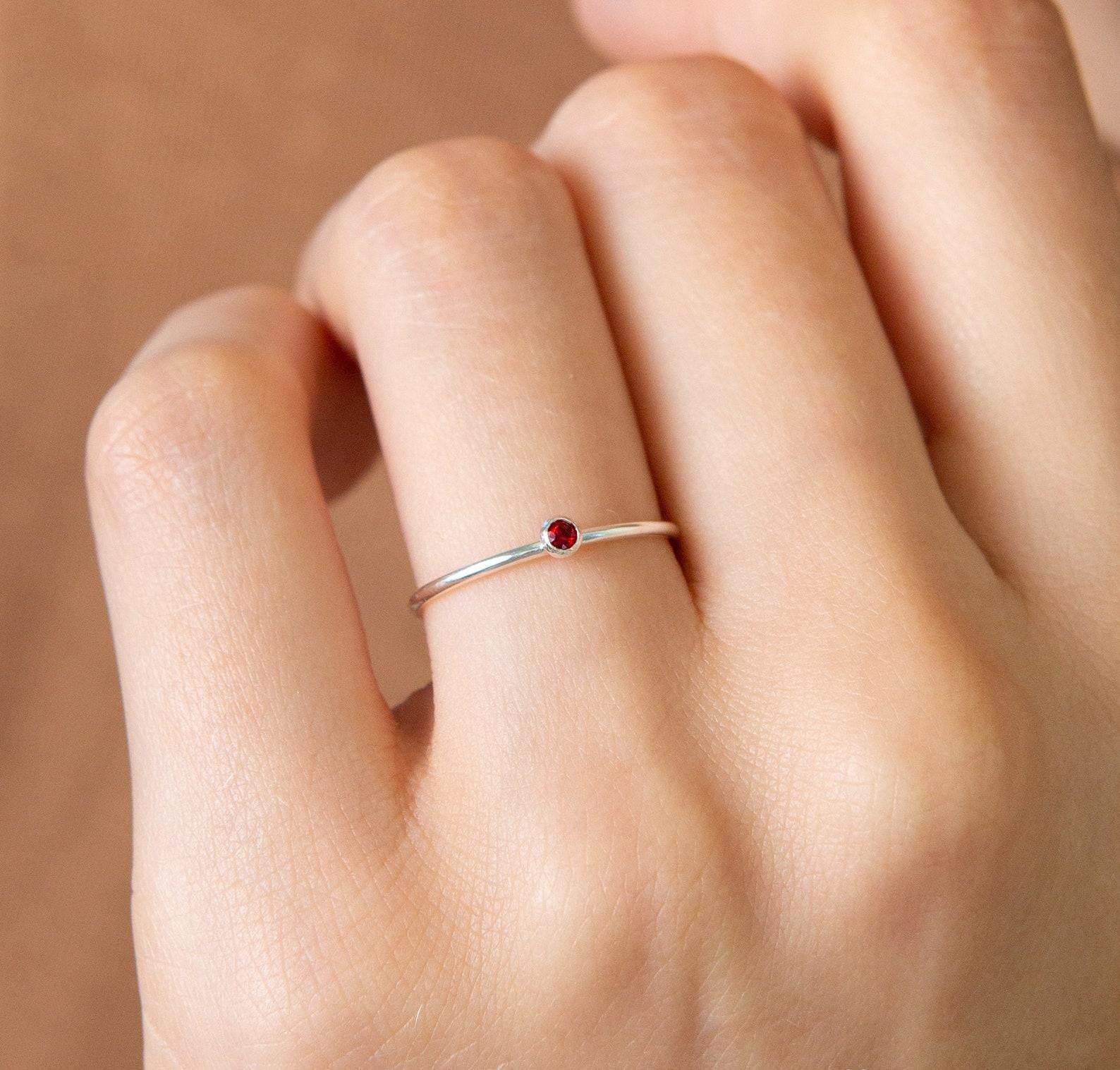 Minimalist Birthstone Sterling Silver Ring