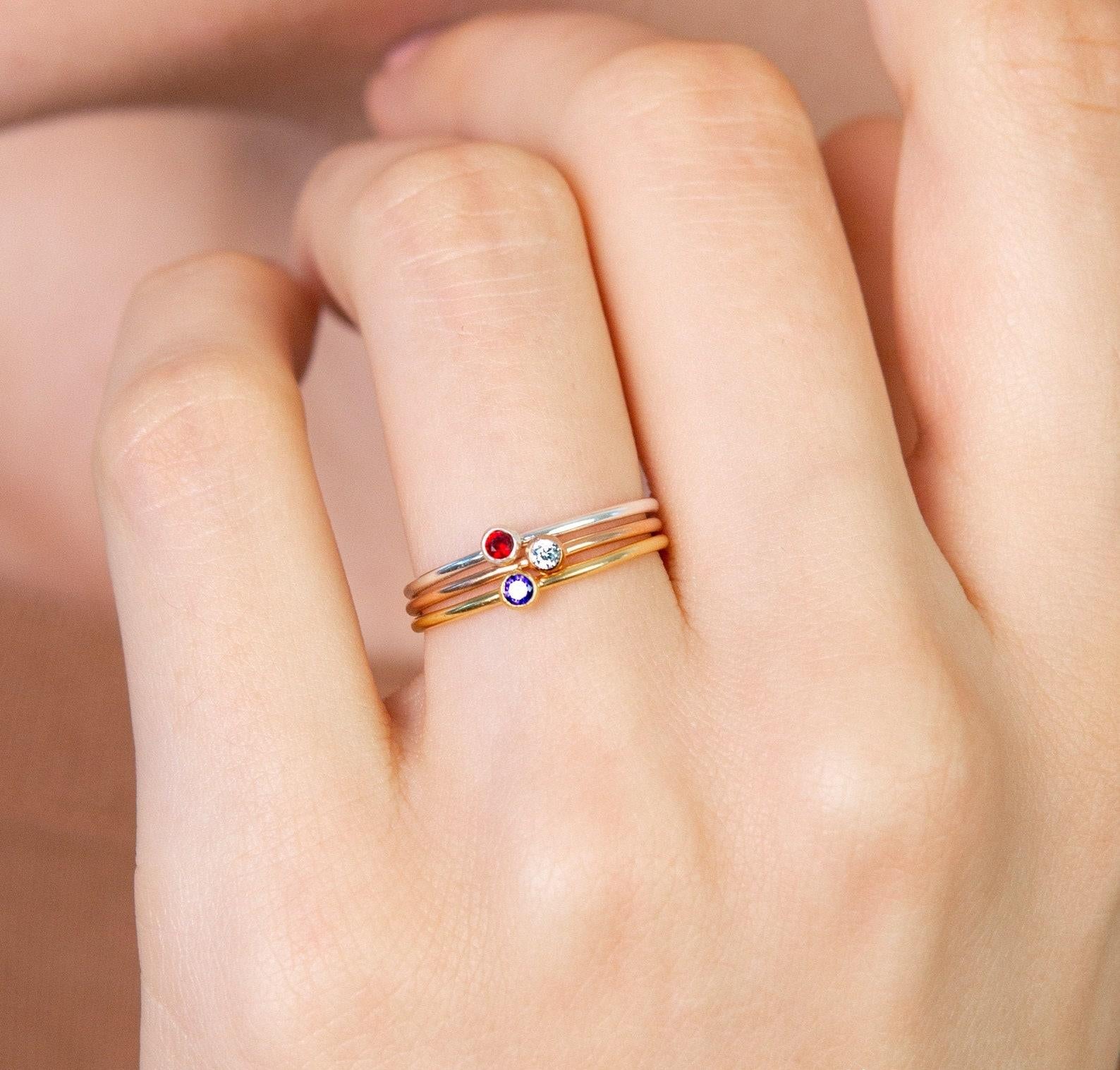 Minimalist Birthstone Sterling Silver Ring