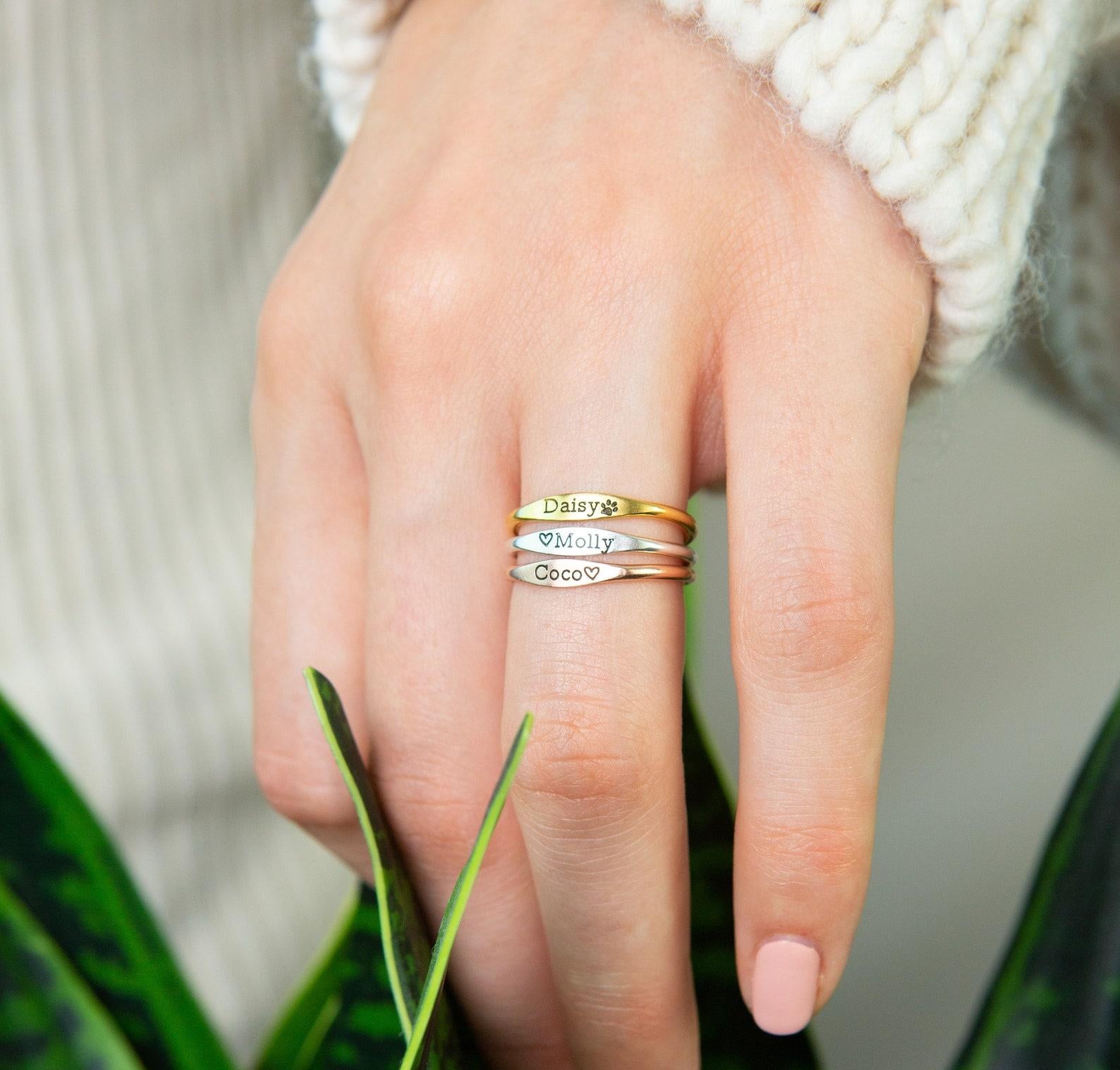 Custom Delicate Name Ring for New Moms