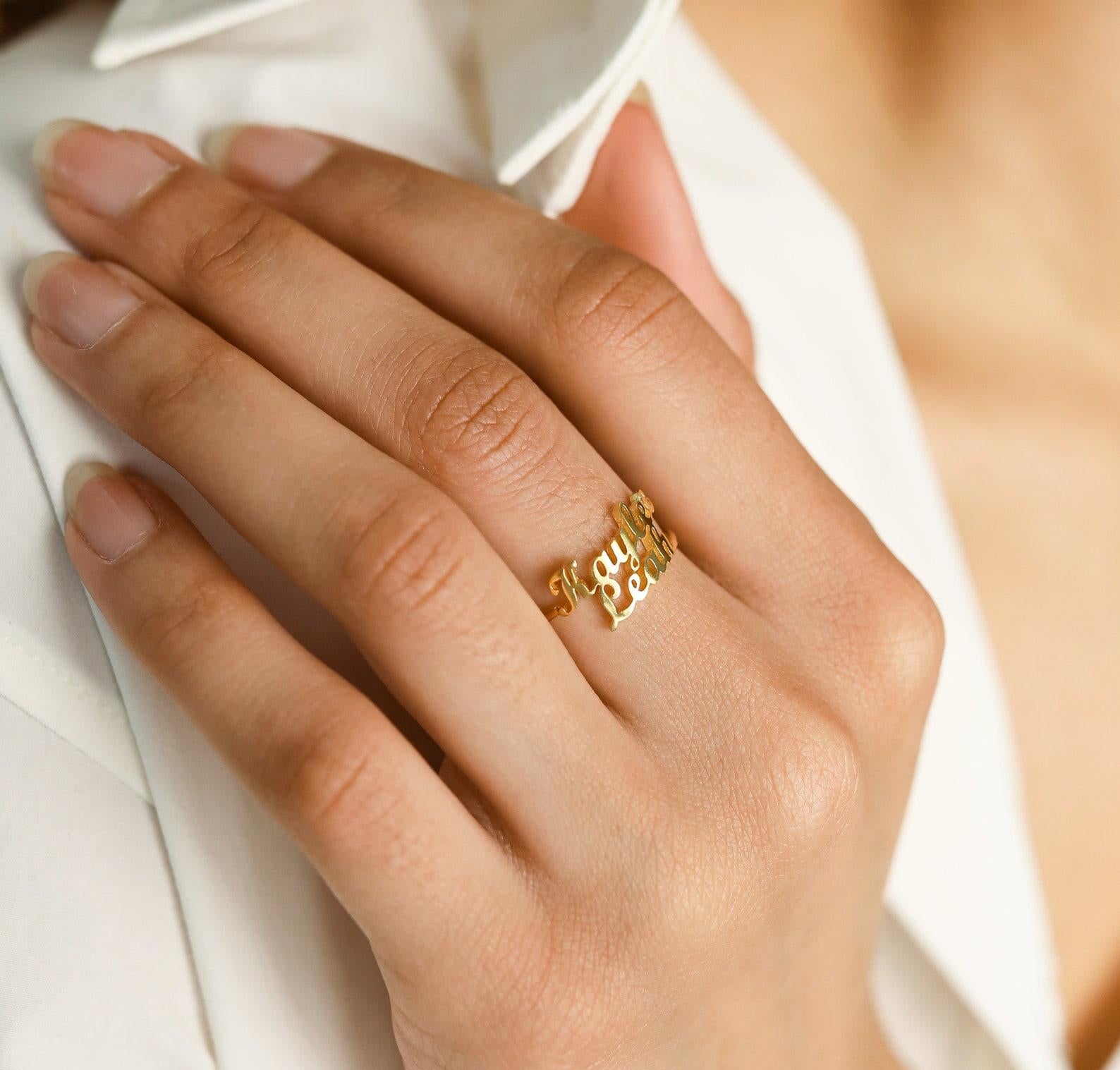 Personalized Double Name Ring in Silver Gold Rose Gold