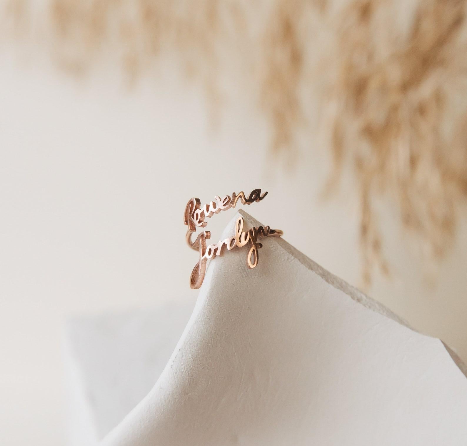 Personalized Double Name Ring in Silver Gold Rose Gold