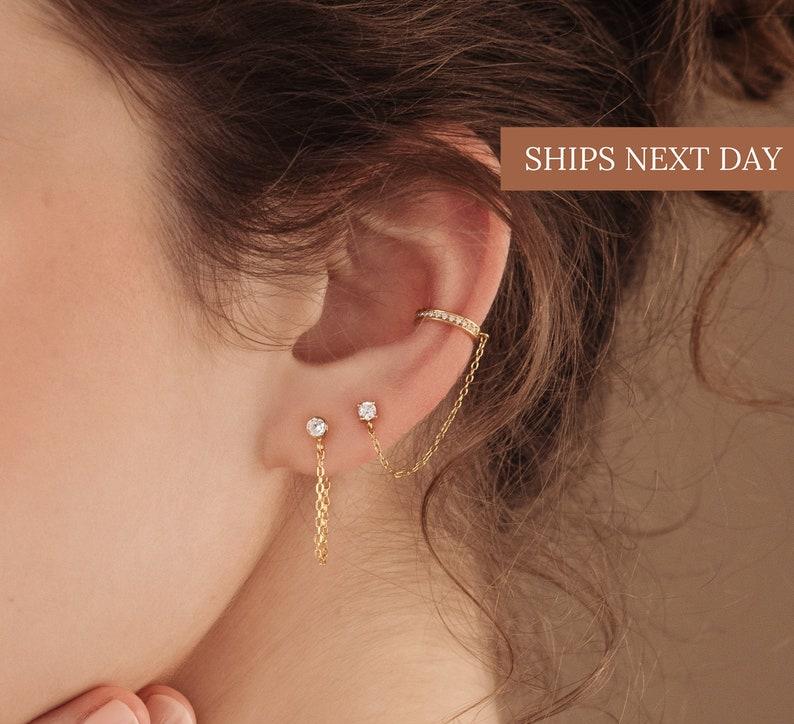 Minimalist Diamond Chain Ear Cuffs