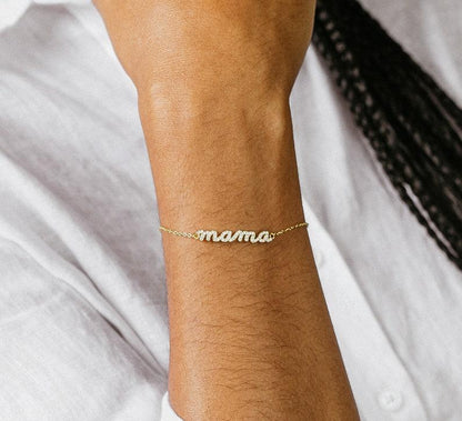 Personalized Mama Script Bracelet in Silver