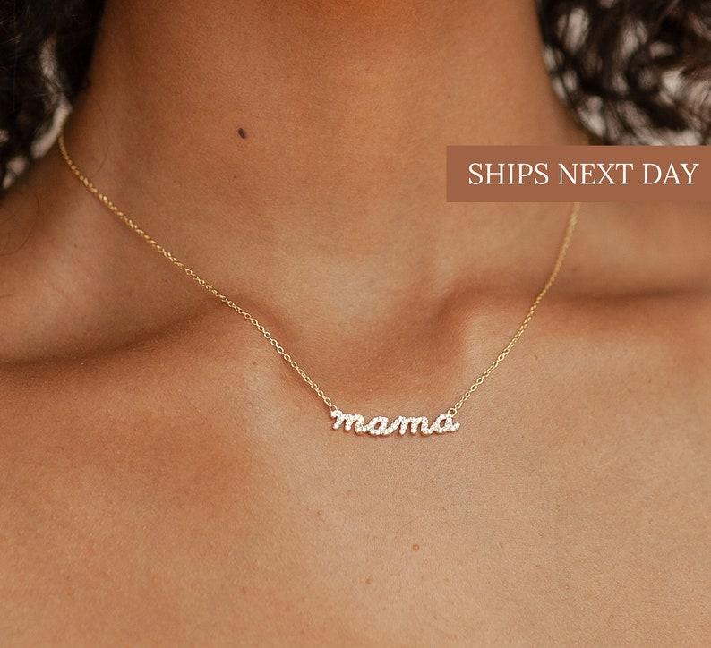 Mama Script Necklace Pave Design for Mom