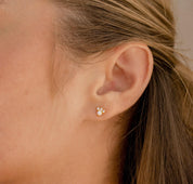 Dainty Opal and Diamond Stud Earrings