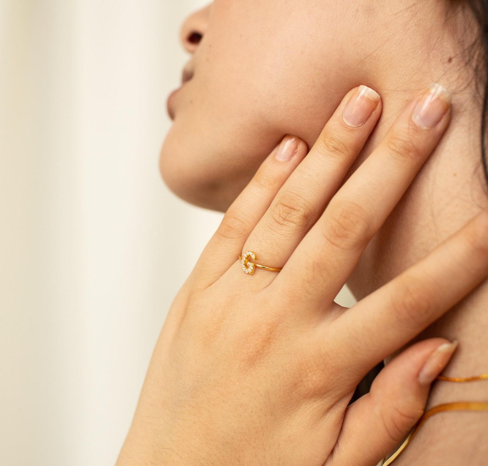 Personalized Pave Initial Ring in Silver Gold Rose Gold