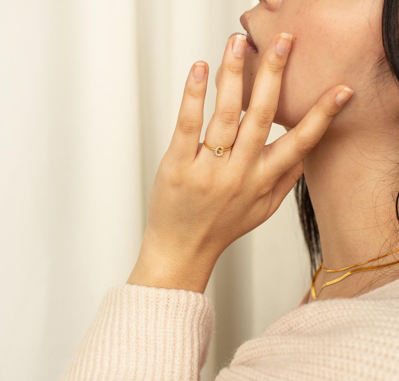 Personalized Pave Initial Ring in Silver Gold Rose Gold