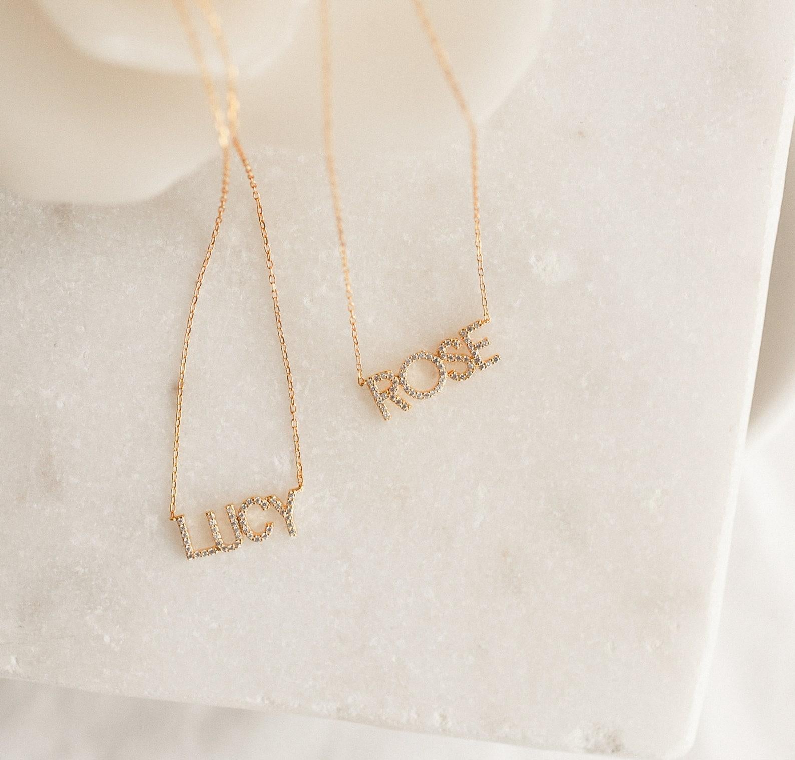 Diamond Pave Name Necklace for Her