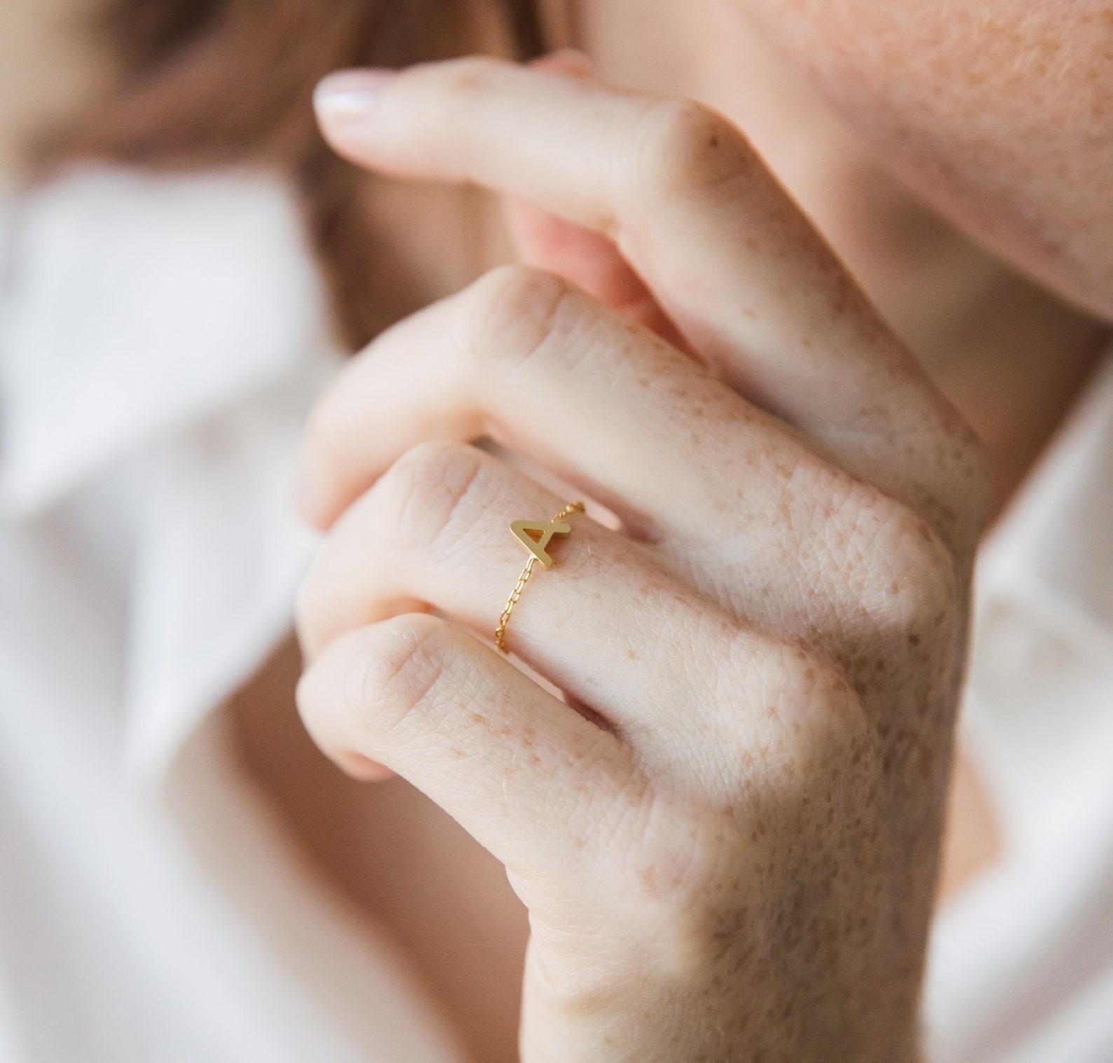 Personalized Letter Chain Ring for Her