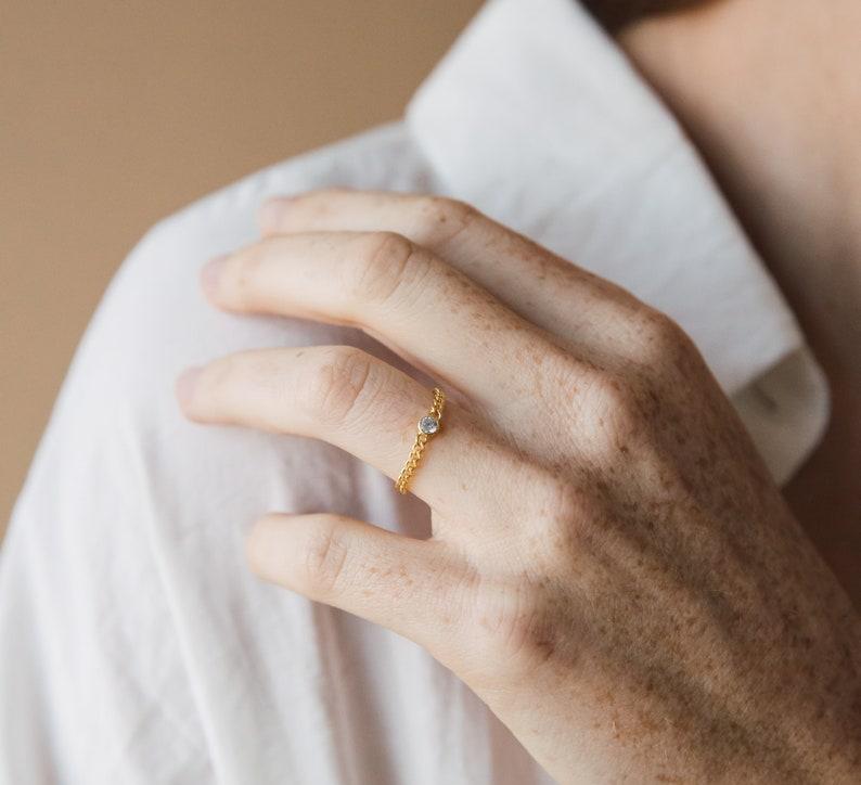 Dainty Birthstone Chain Ring for Her