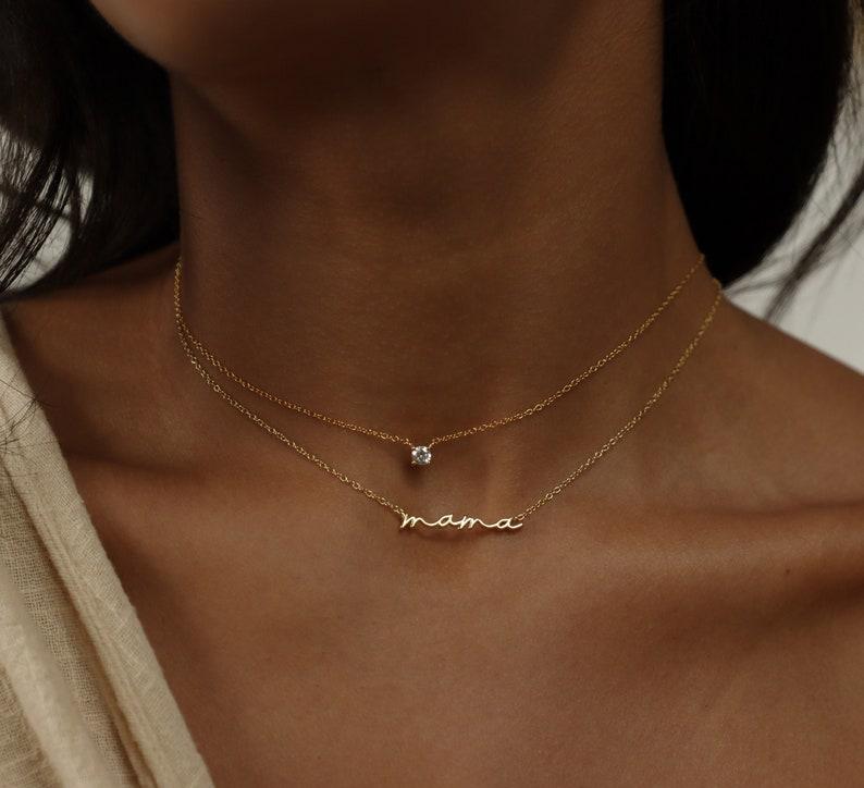 Dainty Mama Necklace in Sterling Silver Gold Rose Gold