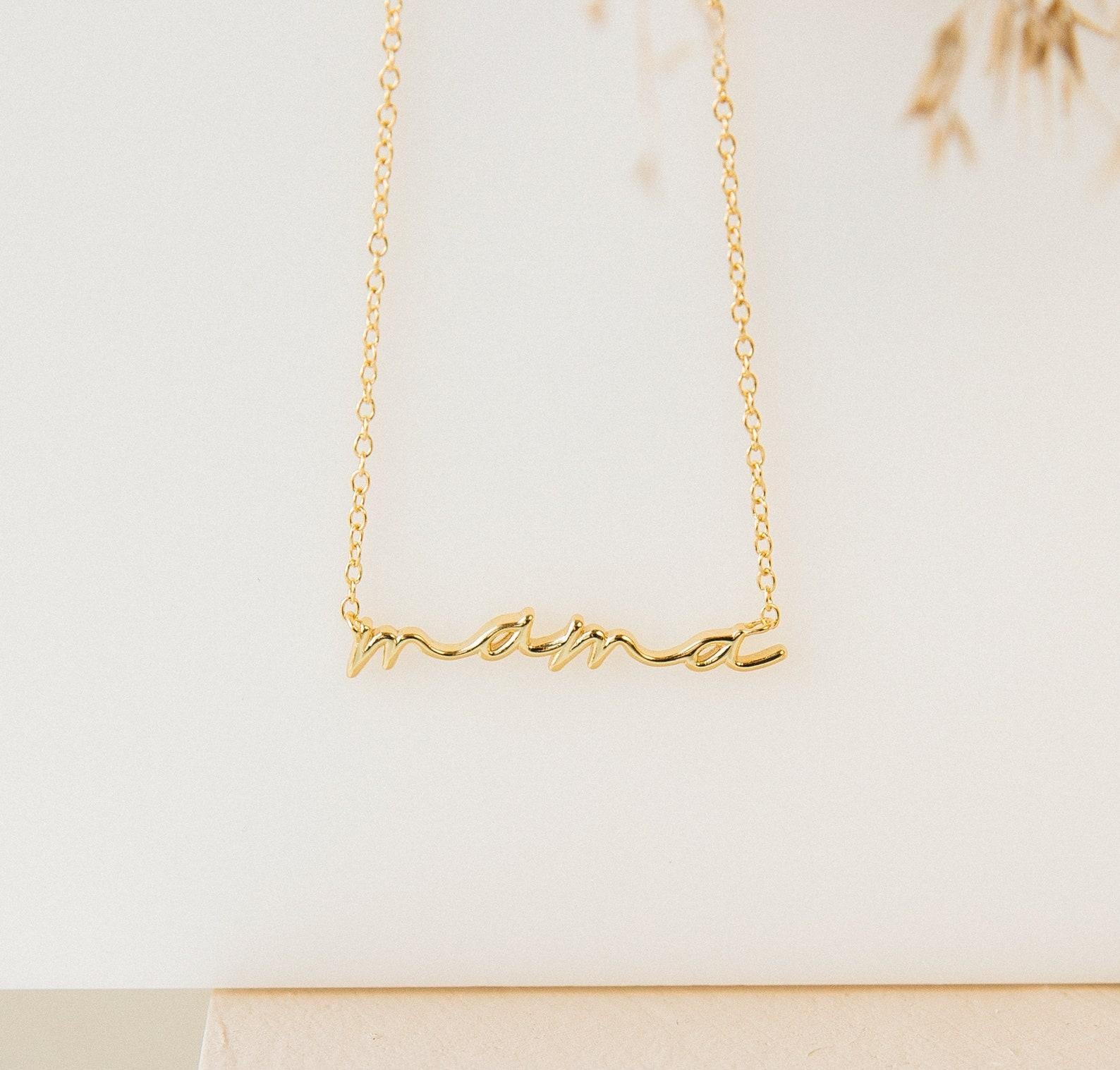 Dainty Mama Necklace in Sterling Silver Gold Rose Gold