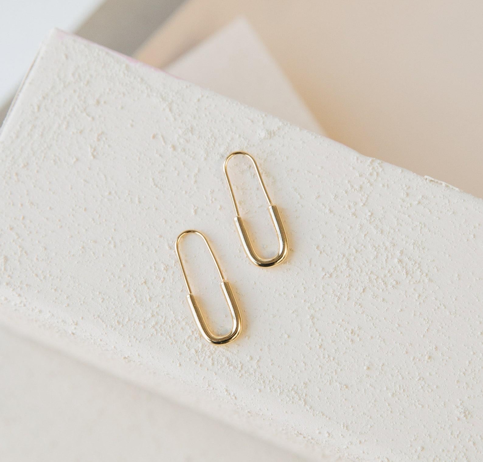 Minimalist Diamond Safety Pin Earrings Set