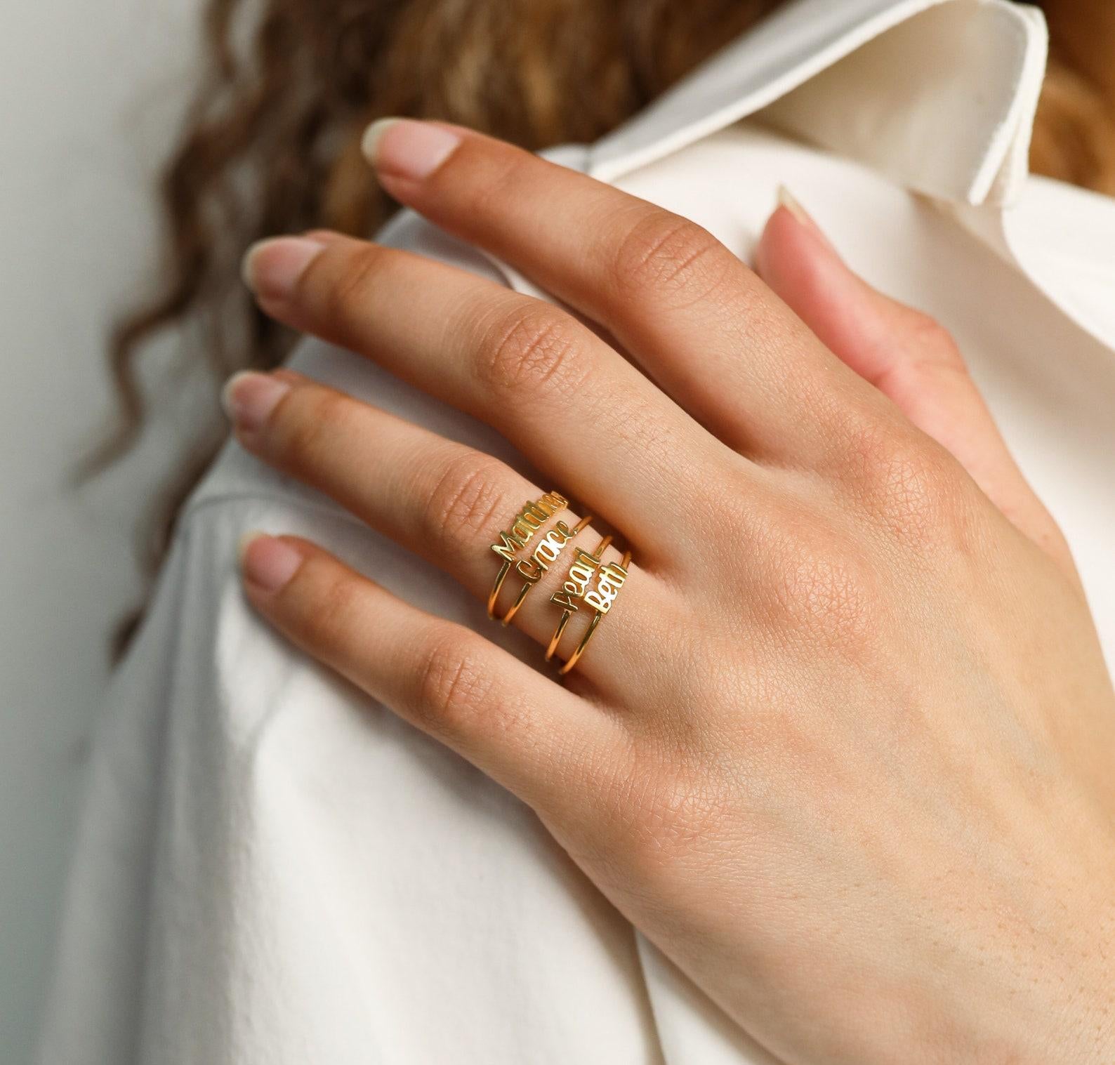 Personalized Dainty Name Ring for New Moms