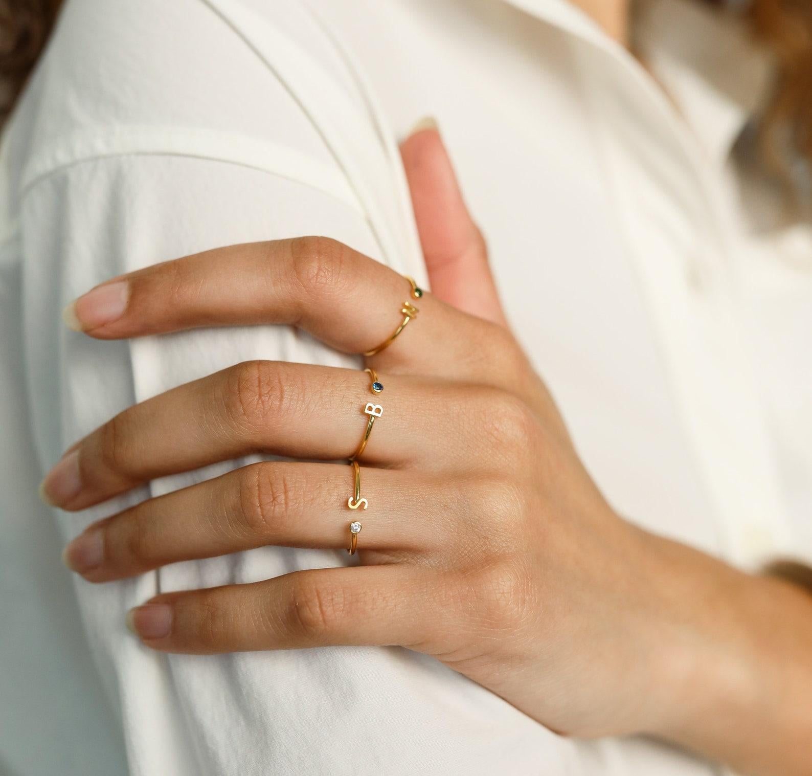 Personalized Initial Birthstone Ring for Moms