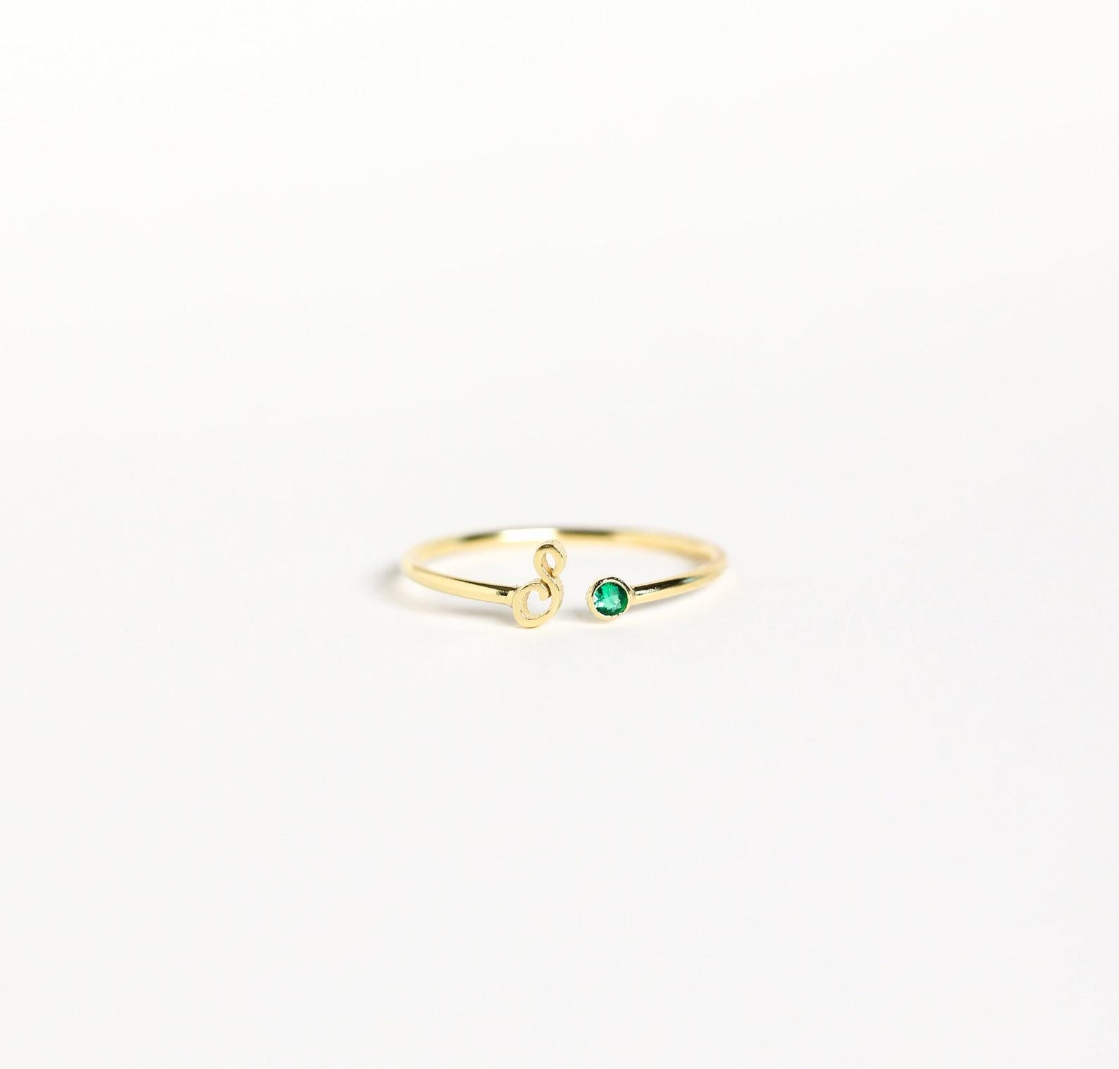 Personalized Initial Birthstone Ring