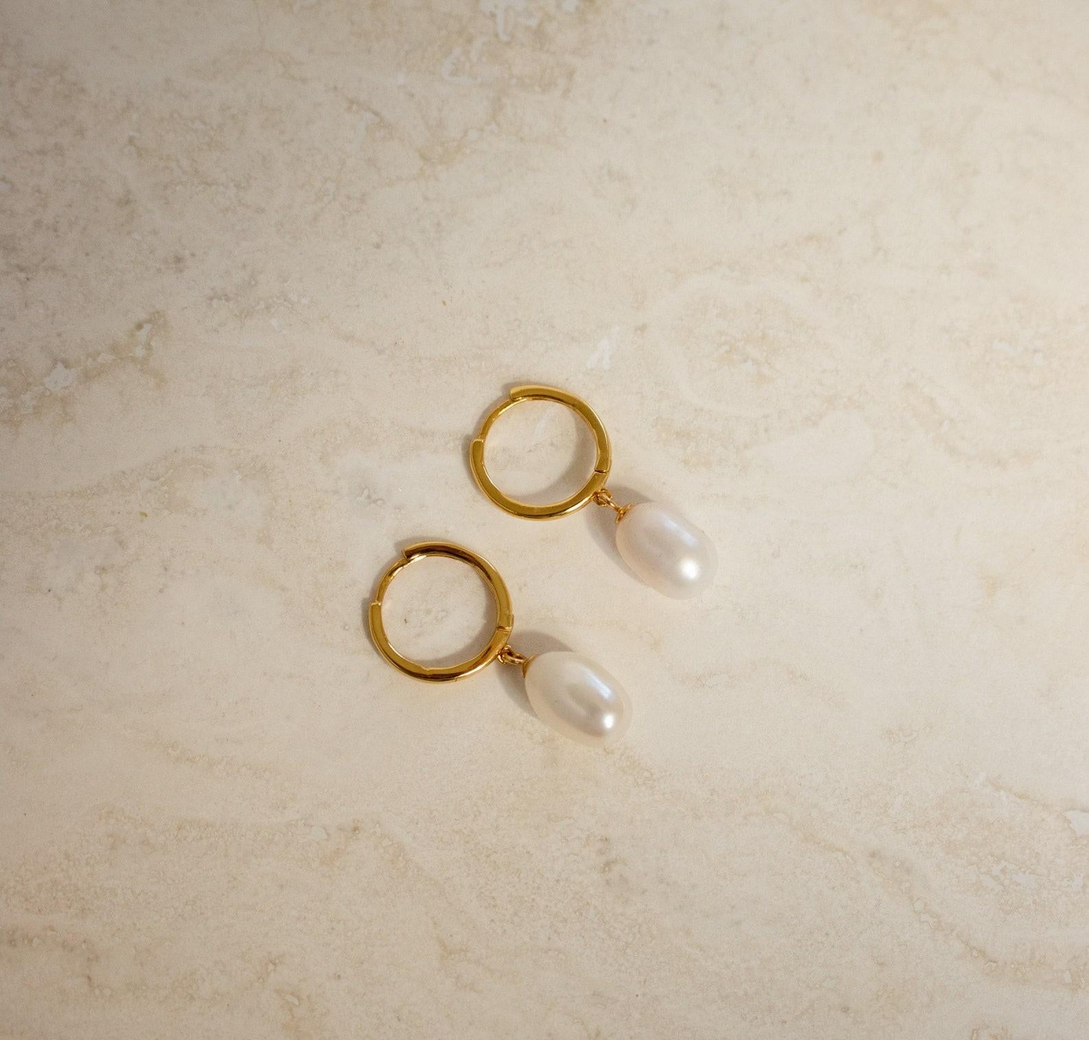 Dainty Pearl Hoop Earrings for Bridal