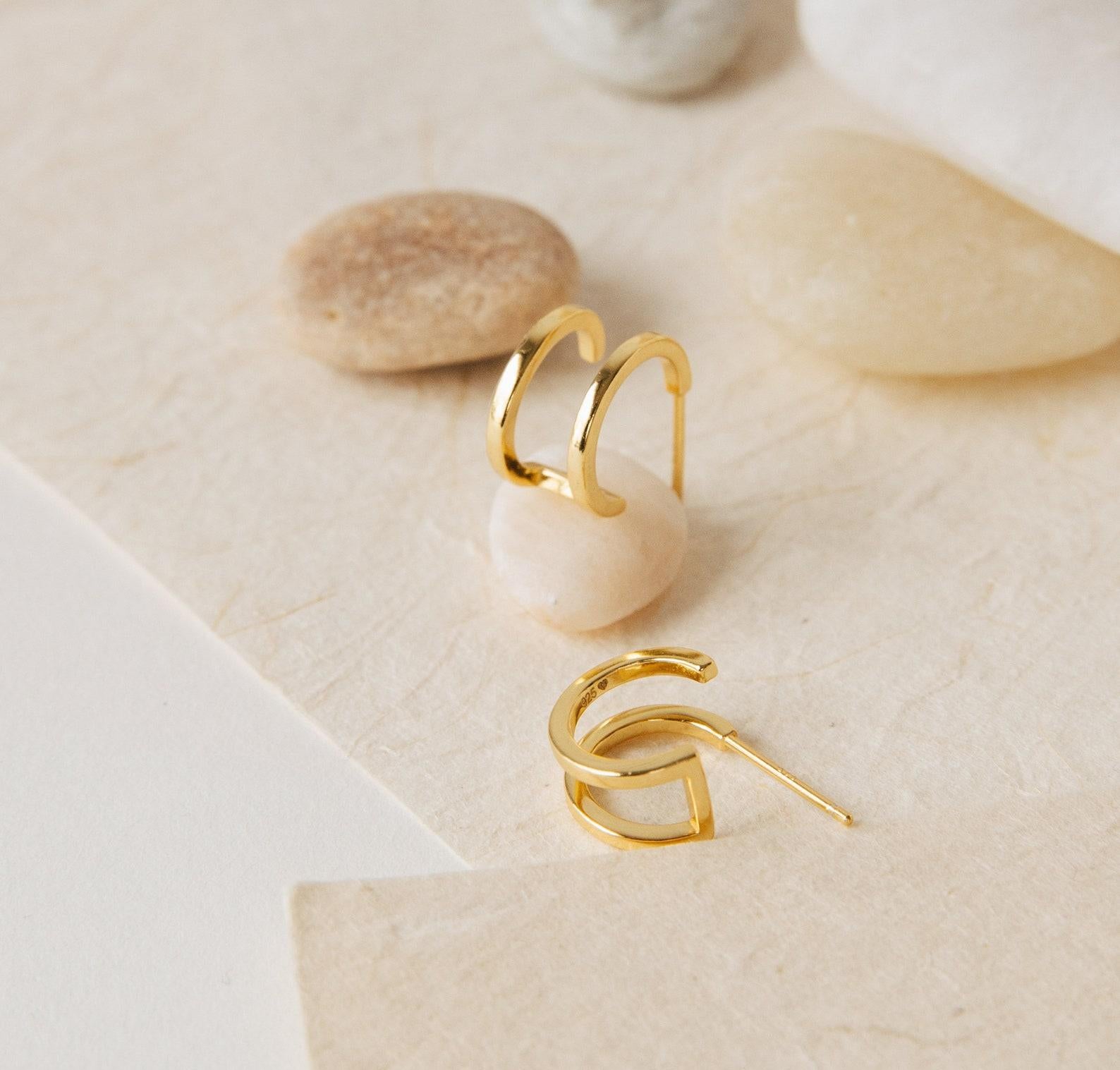 Gold Duo Hoop Earrings Modern Design