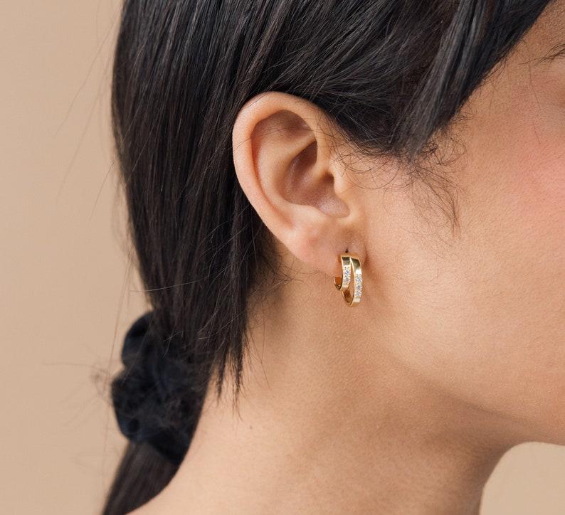 Gold Duo Pave Diamond Hoop Earrings