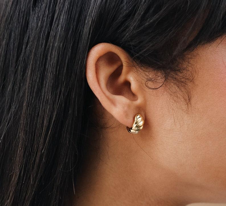 Gold Croissant Stud Earrings for Her