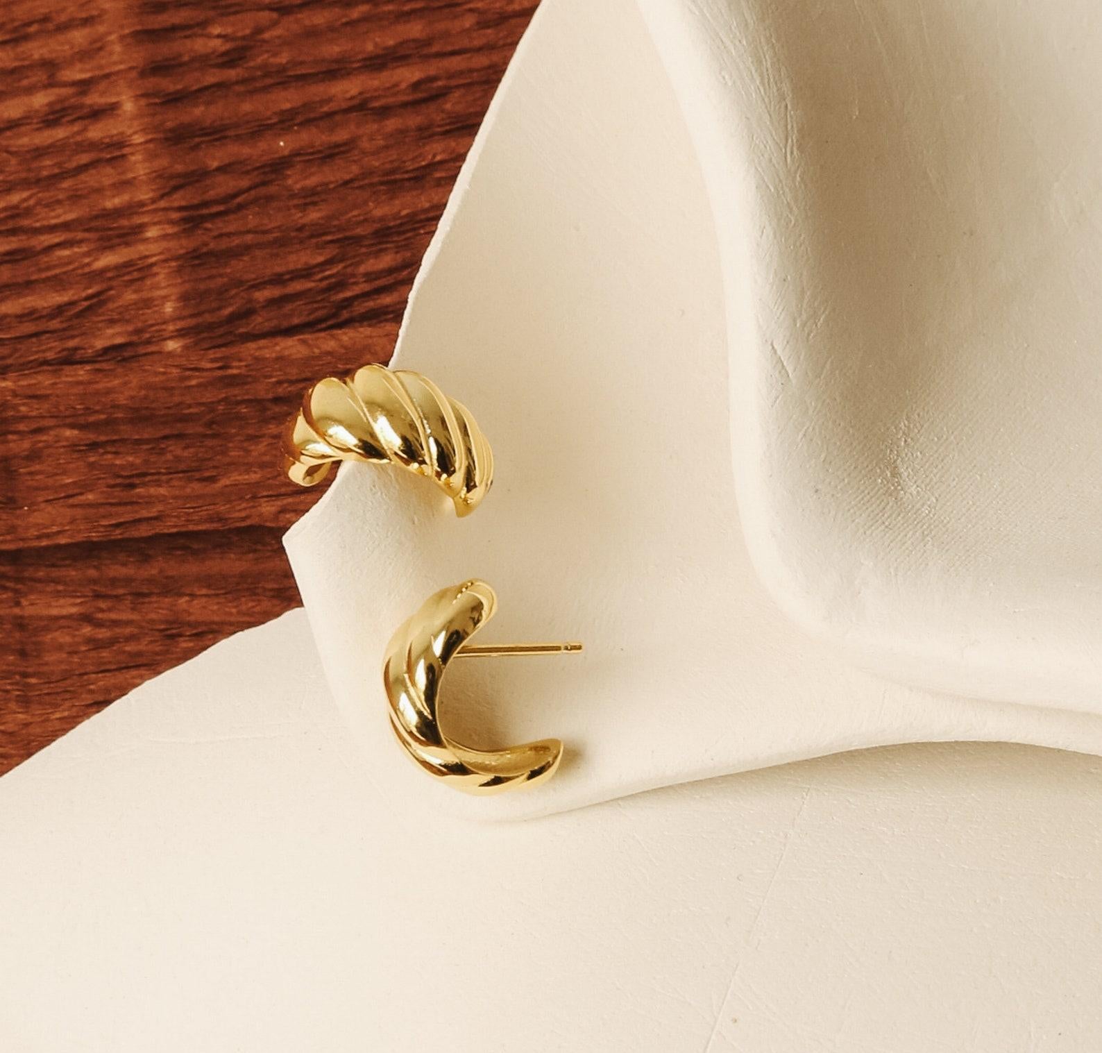 Gold Croissant Stud Earrings for Her