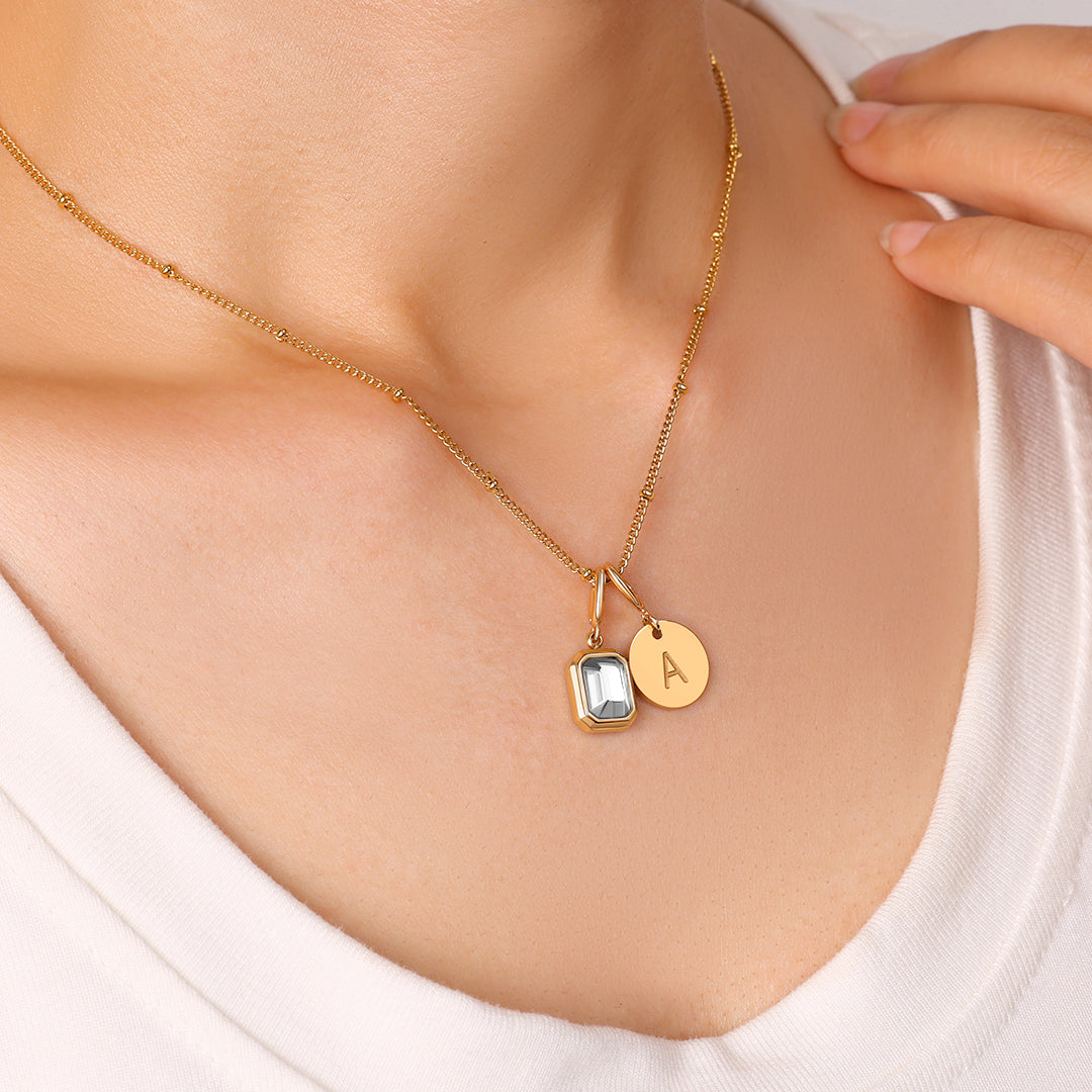 Initial Birthstone Baguette Necklace