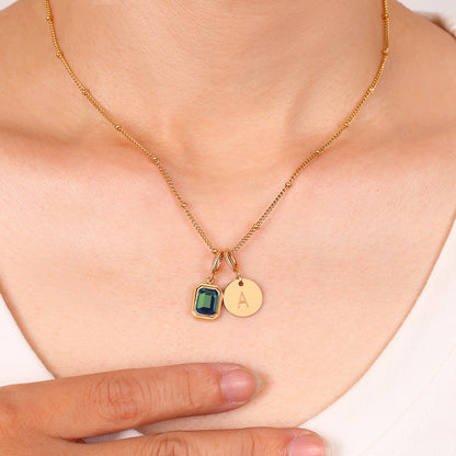 Initial Birthstone Baguette Necklace