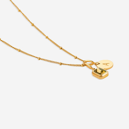 Initial Birthstone Baguette Necklace