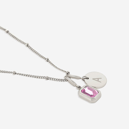 Initial Birthstone Baguette Necklace