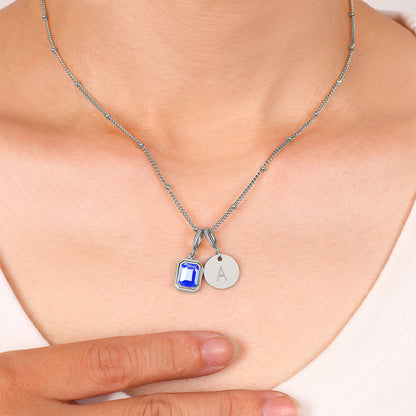 Initial Birthstone Baguette Necklace