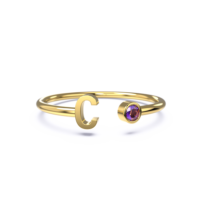 Personalized Birthstone Initial Ring