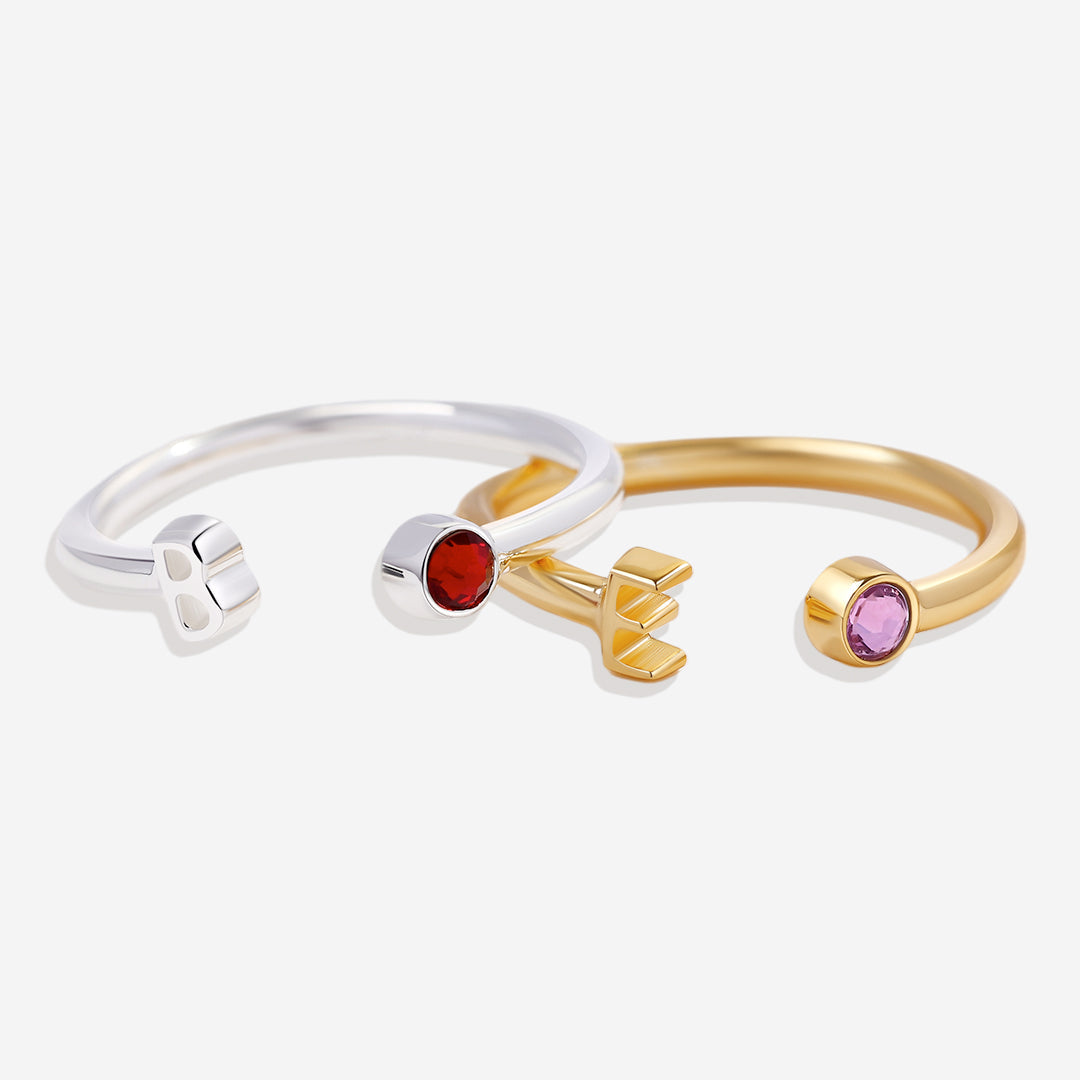 Personalized Birthstone Initial Ring