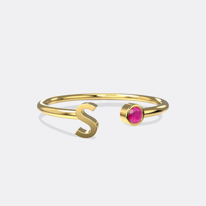 Personalized Birthstone Initial Ring