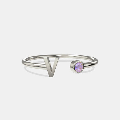 Personalized Birthstone Initial Ring